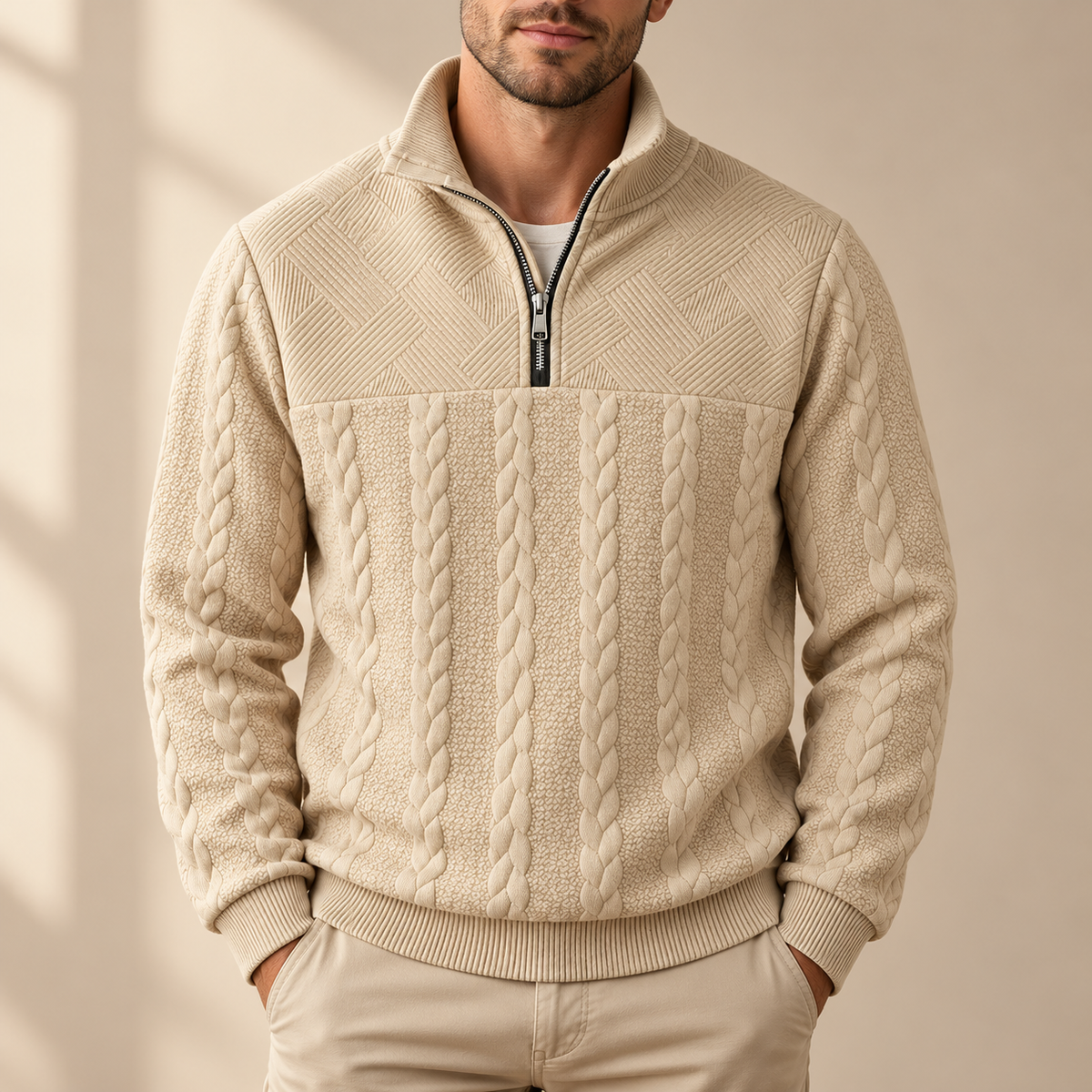 CABLE KNIT QUARTER-ZIP