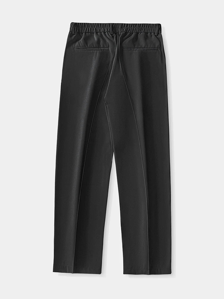 2023 New Summer Casual Pants Men Breathable Polyester Korean Fashion Semi-Wide Banded Waist Slacks Straight Loose Drape Trousers