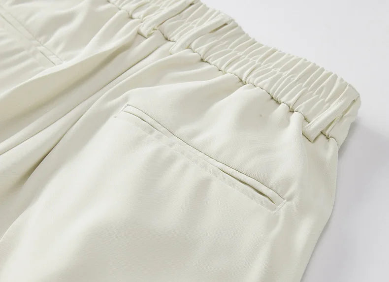 2023 New Summer Casual Pants Men Breathable Polyester Korean Fashion Semi-Wide Banded Waist Slacks Straight Loose Drape Trousers