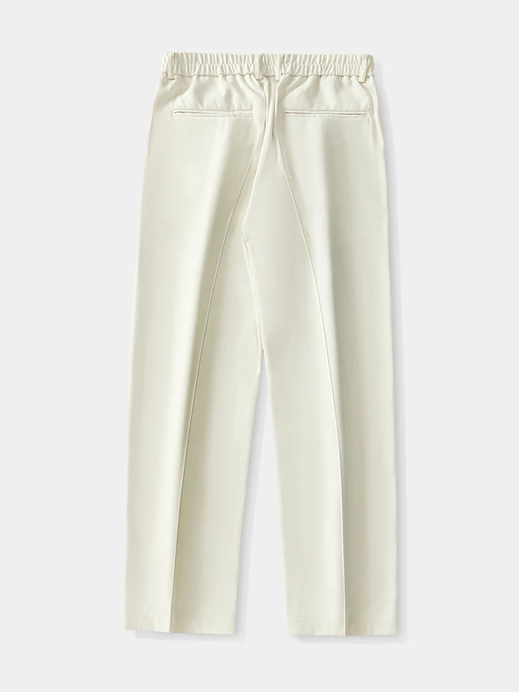2023 New Summer Casual Pants Men Breathable Polyester Korean Fashion Semi-Wide Banded Waist Slacks Straight Loose Drape Trousers