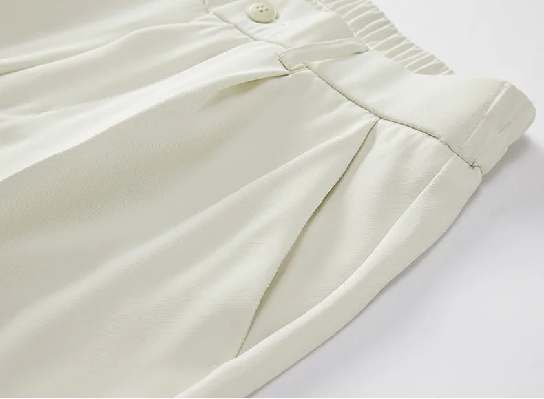 2023 New Summer Casual Pants Men Breathable Polyester Korean Fashion Semi-Wide Banded Waist Slacks Straight Loose Drape Trousers