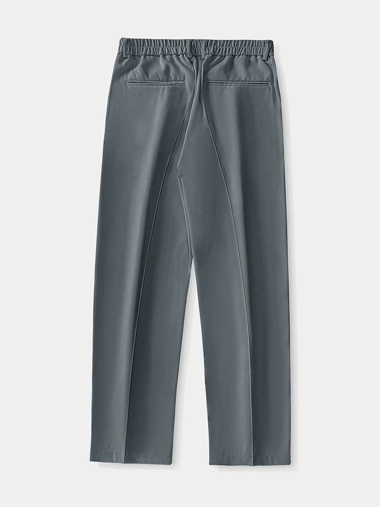 2023 New Summer Casual Pants Men Breathable Polyester Korean Fashion Semi-Wide Banded Waist Slacks Straight Loose Drape Trousers