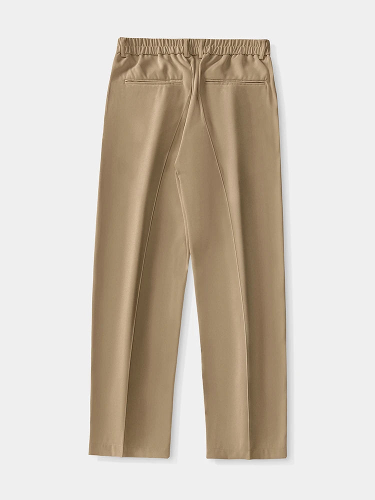 2023 New Summer Casual Pants Men Breathable Polyester Korean Fashion Semi-Wide Banded Waist Slacks Straight Loose Drape Trousers