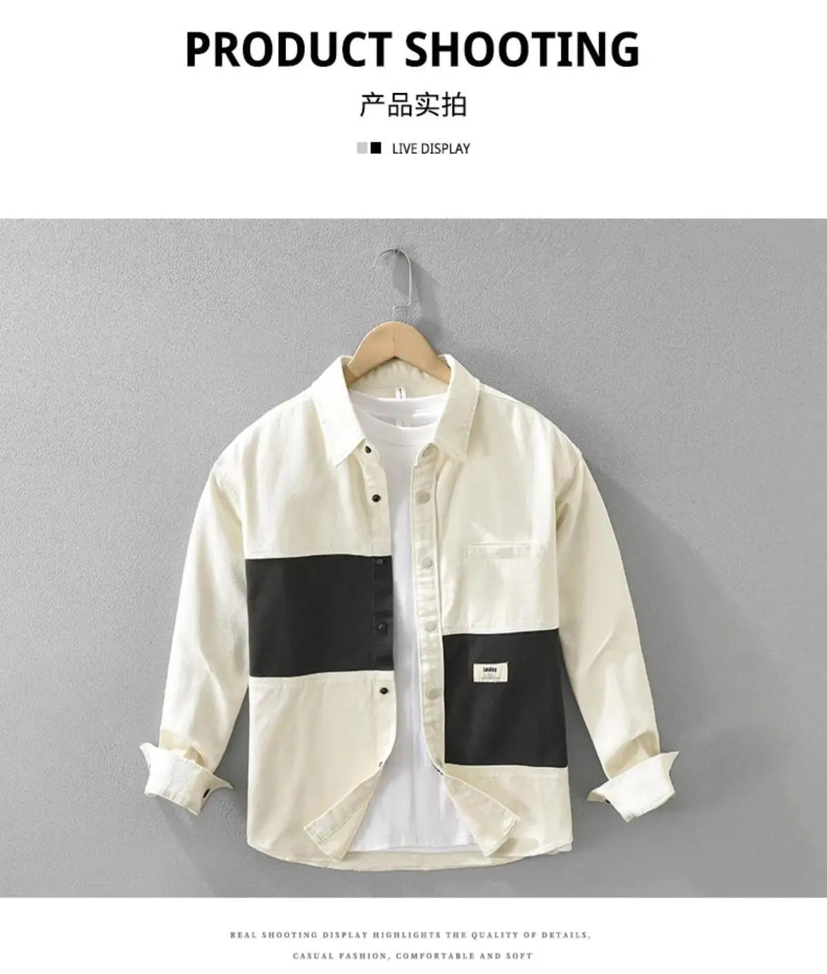 Japanese American Splicing Contrast Color Long-sleeved Shirt Men's Thin 2025 Spring Autumn New Workwear Casual Jacket T-Shirts