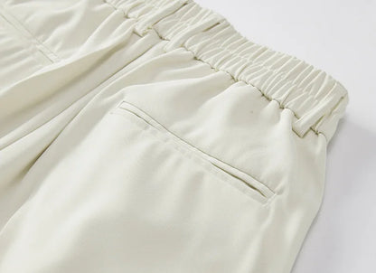 2023 New Summer Casual Pants Men Breathable Polyester Korean Fashion Semi-Wide Banded Waist Slacks Straight Loose Drape Trousers