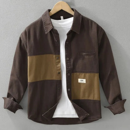 Japanese American Splicing Contrast Color Long-sleeved Shirt Men's Thin 2025 Spring Autumn New Workwear Casual Jacket T-Shirts