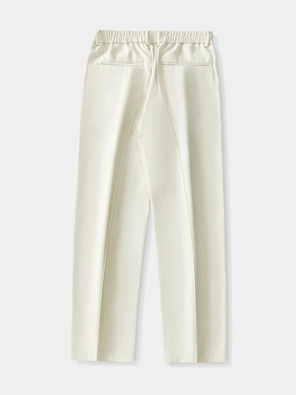 2023 New Summer Casual Pants Men Breathable Polyester Korean Fashion Semi-Wide Banded Waist Slacks Straight Loose Drape Trousers
