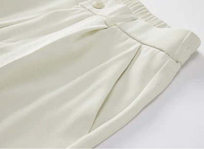 2023 New Summer Casual Pants Men Breathable Polyester Korean Fashion Semi-Wide Banded Waist Slacks Straight Loose Drape Trousers