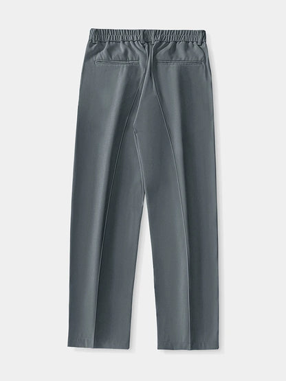 2023 New Summer Casual Pants Men Breathable Polyester Korean Fashion Semi-Wide Banded Waist Slacks Straight Loose Drape Trousers