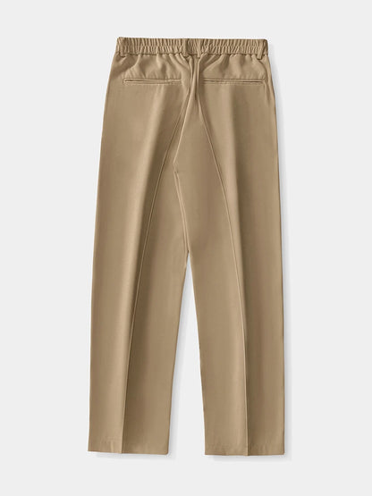 2023 New Summer Casual Pants Men Breathable Polyester Korean Fashion Semi-Wide Banded Waist Slacks Straight Loose Drape Trousers
