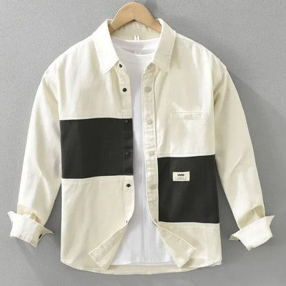 Japanese American Splicing Contrast Color Long-sleeved Shirt Men's Thin 2025 Spring Autumn New Workwear Casual Jacket T-Shirts