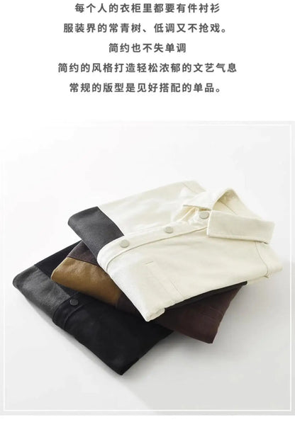 Japanese American Splicing Contrast Color Long-sleeved Shirt Men's Thin 2025 Spring Autumn New Workwear Casual Jacket T-Shirts