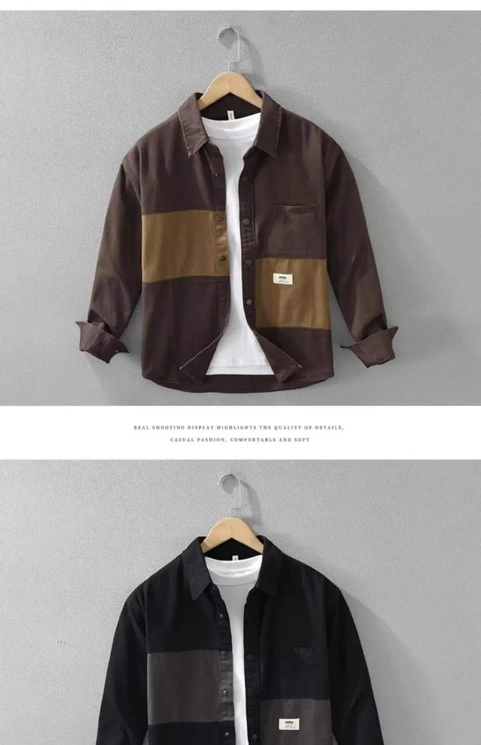 Japanese American Splicing Contrast Color Long-sleeved Shirt Men's Thin 2025 Spring Autumn New Workwear Casual Jacket T-Shirts